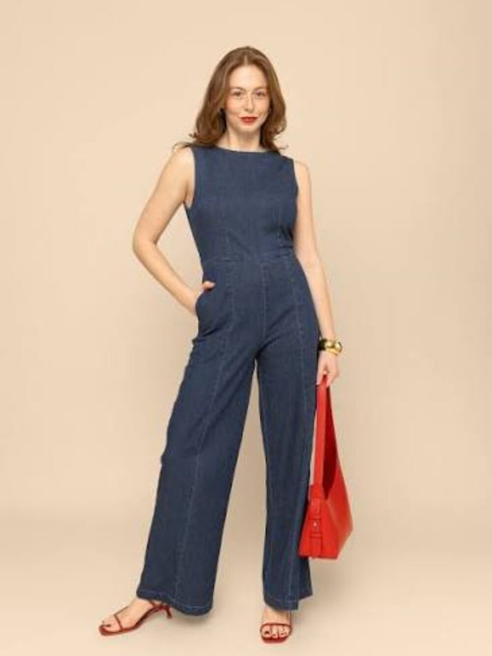 NWT Mixed by Nasrin Denim Boatneck Wide Leg Jumpsuit M - Picture 5 of 5